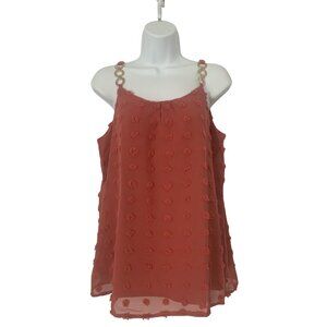 Womens Camisole Chiffon Sleeveless Top With Textured Dots & Chain Straps Small